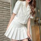 Short-sleeve Double-breasted Cropped Blazer / Pleated Mini A-line Skirt