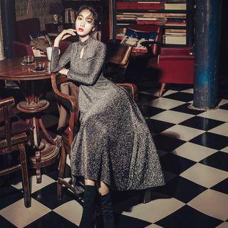 Long-sleeve Cutout A-line Midi Party Dress
