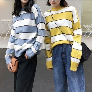 Mock Neck Long Sleeve Striped Knit Top