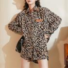 Set: Leopard Print Long-sleeve Shirt + Shorts