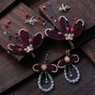 Wedding Set: Faux Pearl Bow Hair Clip + Dangle Earring Set - 1 Pair - Clip On Earring - As Shown In Figure - One Size