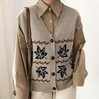 V-neck Printed Knit Vest