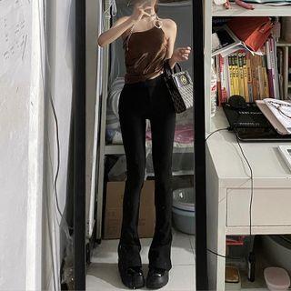High-waist Plain Bell-bottom Jeans