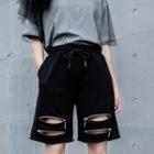 Drawstring Waist Zipper Detail Shorts Black - One Size