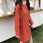 Long-sleeve Corduroy Dress Red - One Size