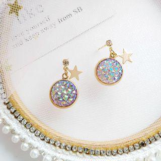 Faux Crystal Disc Alloy Star Dangle Earring