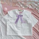 Tie-neck Bear Embroidered Short-sleeve Shirt