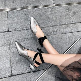Genuine Leather Pointed Toe Ankle Strap Sandals