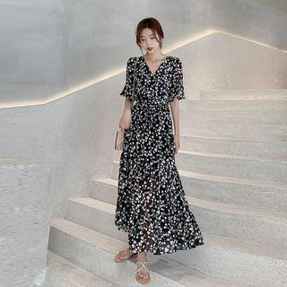 Elbow-sleeve Heart Patterned Dress