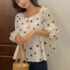 Dotted 3/4-sleeve Top White - One Size