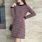 Knit Stripe Long-sleeve Sheath Dress