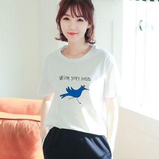 Short-sleeve Bird Printed T-shirt