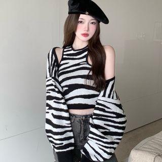 Asymmetrical Zebra Print Tank Top / Cardigan