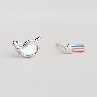 925 Sterling Silver Whale & Shooting Star Earring 1 Pair - As Shown In Figure - One Size