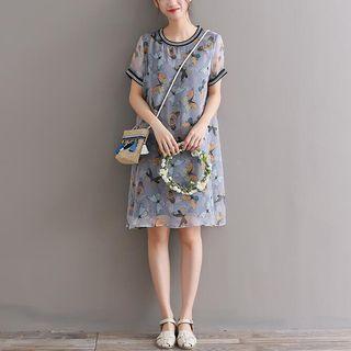 Short-sleeve Butterfly Print Dress