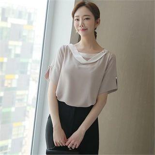 Contrast-trim Faux-pearl Trim Top
