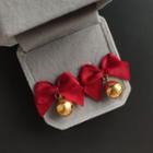 Bow Drop Earring Hook Earring - 1 Pair - Red & Gold - One Size