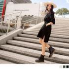 Short Sleeve Dip-back Tie-waist Mini Shirtdress