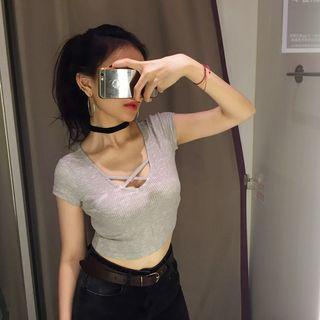 Cross Strap Short Sleeve Plain T-shirt