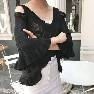 3/4-sleeve V-neck Knit Sweater
