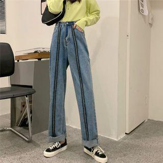Patchwork Straight-cut Loose Jeans