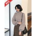 Mock-neck Long Balloon-sleeve Knit Top