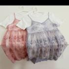 Mock Two Piece Embroidery Tulle Dress