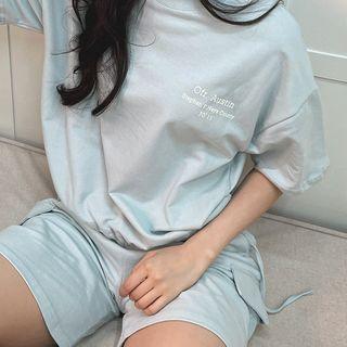 Set: Drawstring-hem Top + Flap Shorts