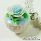 Sweet Blue Glitter Cupcake Floral Pearl Necklace
