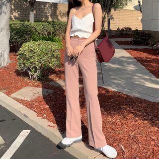 Set: Spaghetti-strap Eyelet Top + Wide-leg Dress Pants