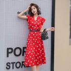 Short-sleeve Midi Dotted A-line Dress