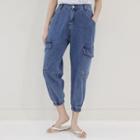 Band-waist Flap-pocket Baggy Jeans