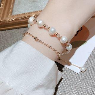 Layered Faux Pearl Bracelet Faux Pearl - Gold - One Size