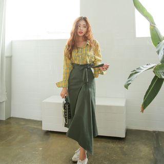 Draped Long Wrap Skirt With Sash