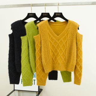 Cable Knit Cold-shoulder Knit Top