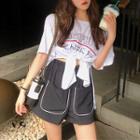 Lettering Short Sleeve T-shirt / Contrast Trim Shorts