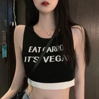 Lettering Cropped Tank Top Black - One Size
