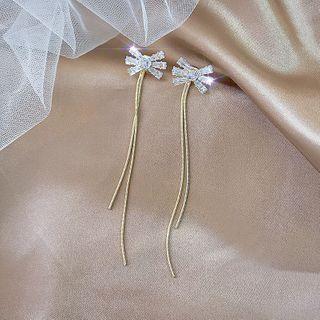 Rhinestone Bow Fringed Earring 1 Pair - E2332 - Fringe - Gold - One Size