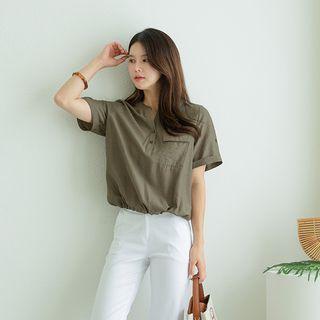 Half-placket Drawstring-hem Shirt