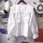 Long-sleeve Sailor Collar Frill Trim Blouse White - One Size