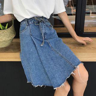 Asymmetric High-waist Denim Skirt