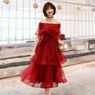 Off-shoulder Ruffled Layered Cocktail Dress