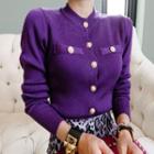 Band Collar Cardigan As Shown In Figure - One Size