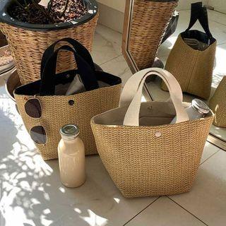 Contrast Strap Woven Handbag