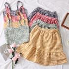 Set: Plaid Crop Top + Layered A-line Skirt
