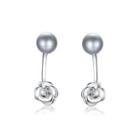 Sterling Silver Fashion Simple Rose Grey Freshwater Pearl Earrings Silver - One Size