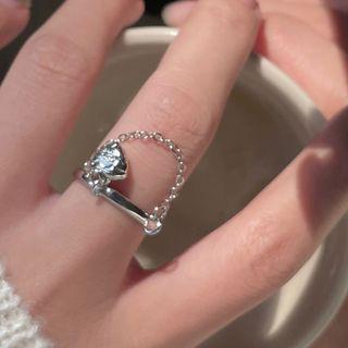Heart Chain Alloy Open Ring 2263a - Silver Chain Ring - Silver - One Size
