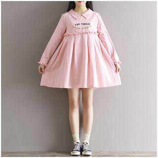 Embroidered Long-sleeve Minidress