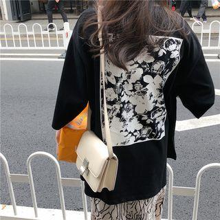 3/4-sleeve Flower Print T-shirt