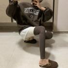 Set: Printed Layered-hem Sweatshirt + Two-tone Leggings